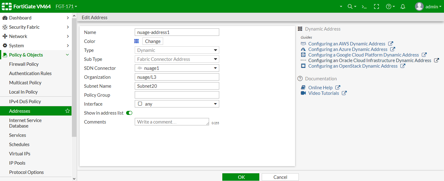 Configurar direcciones dinámicas en FortiGate con Fabric Connector SDN