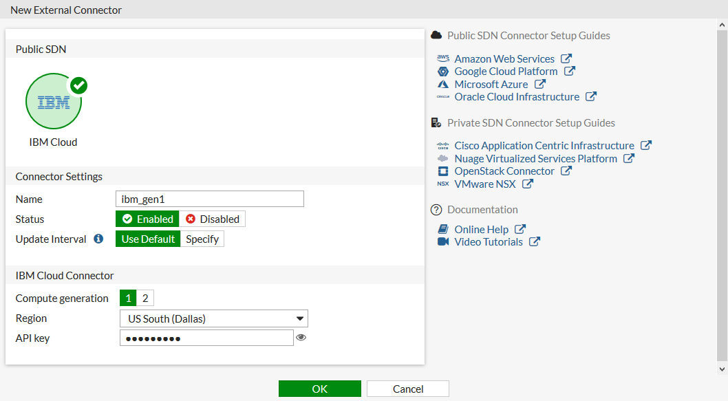 Configuración del Conector IBM Cloud en FortiGate para SDN Pública