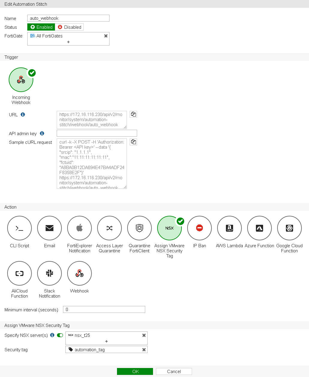 Automatización en FortiGate: Configuración de Automation Stitch con Webhook y VMware NSX