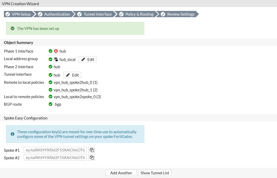 Configuración avanzada VPN FortiGate en topología Hub & Spoke con BGP