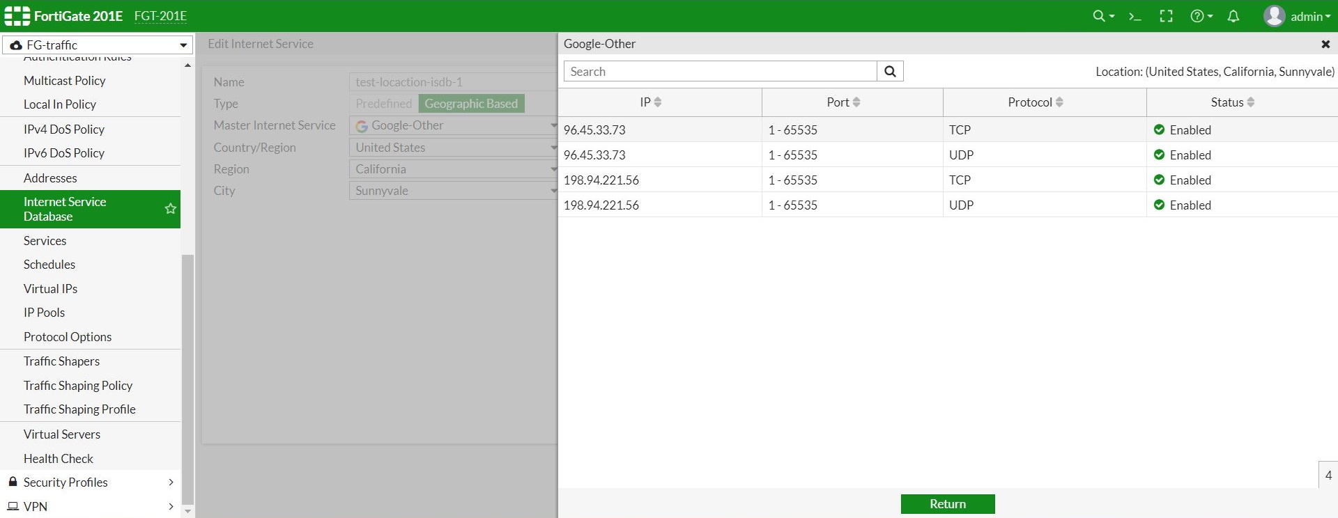 Configuración de Internet Service Database en FortiGate para gestión de tráfico avanzada