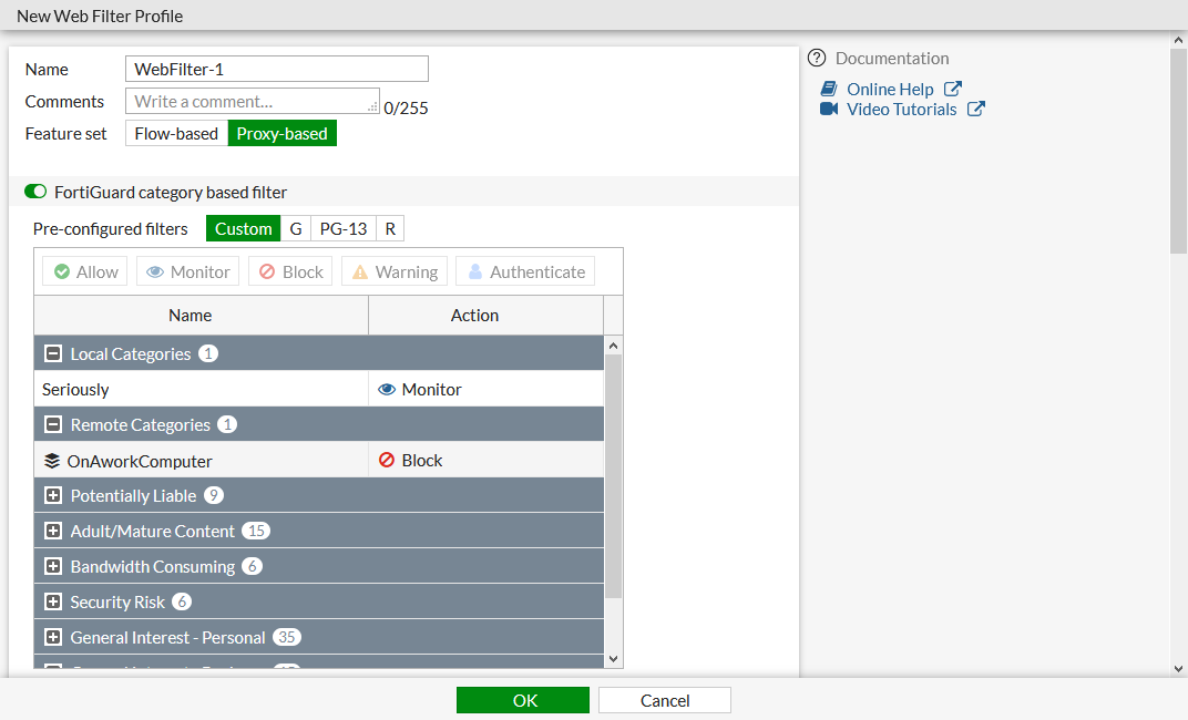 Configuración avanzada de perfiles de filtrado web proxy en FortiGate