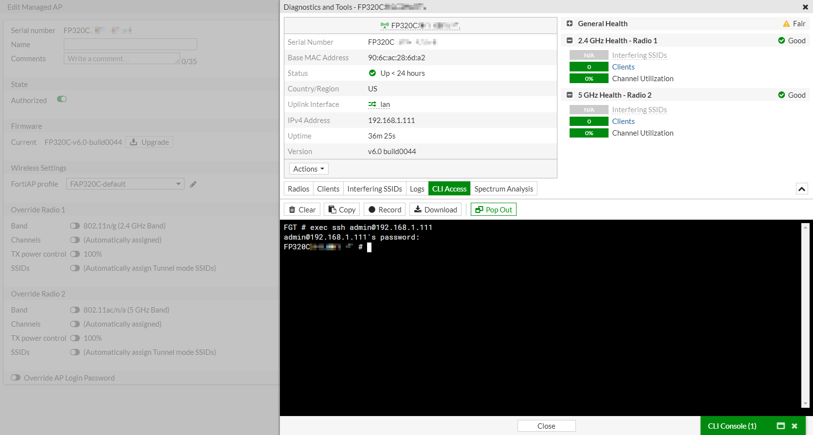 Configuración avanzada y diagnóstico remoto de FortiAP FP320C vía CLI