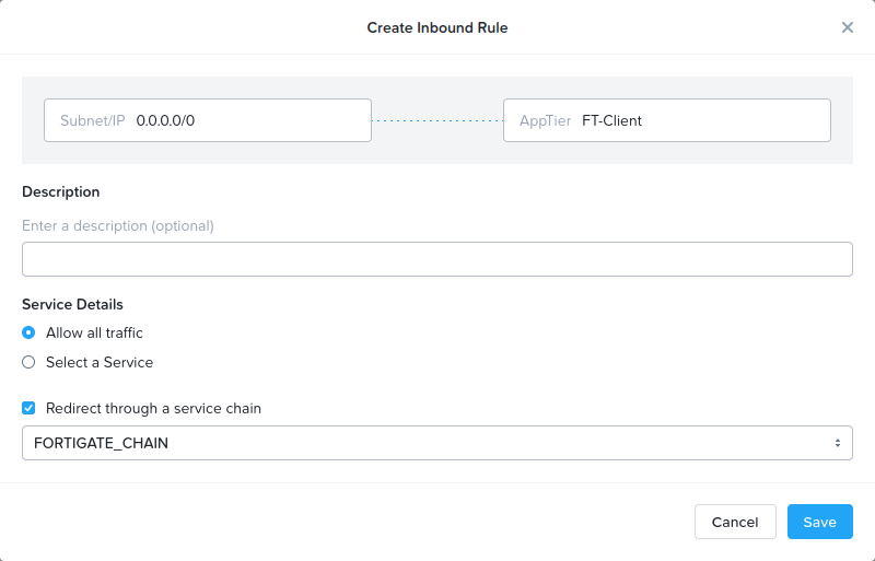 Configuración de reglas Inbound con Service Chain en FortiGate para control avanzado de tráfico