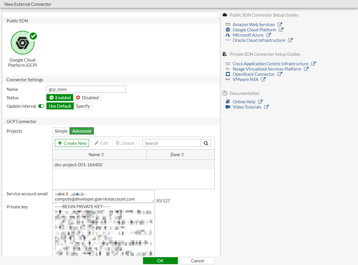 Configuración de Connector Externo para Google Cloud en Firewalls FortiGate
