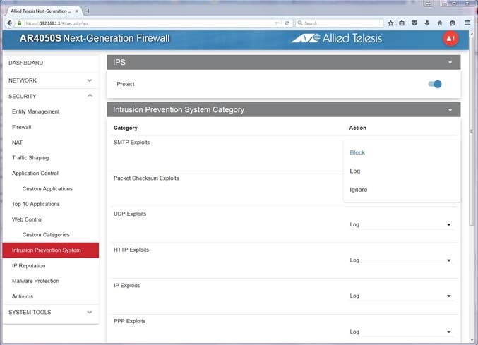 Configuración del Intrusion Prevention System en Allied Telesis AR4050S Firewall