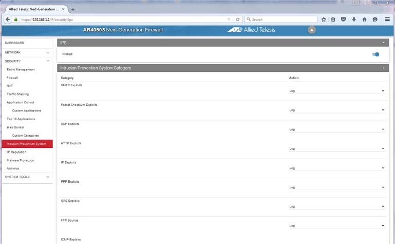 Configuración avanzada IPS en firewall Allied Telesis AR4050S para protección eficaz