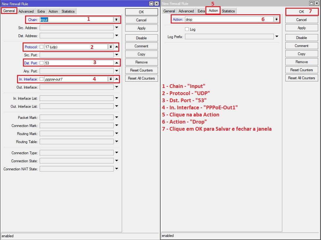Configurar regla firewall MikroTik para bloquear DNS UDP en interfaz PPPoE