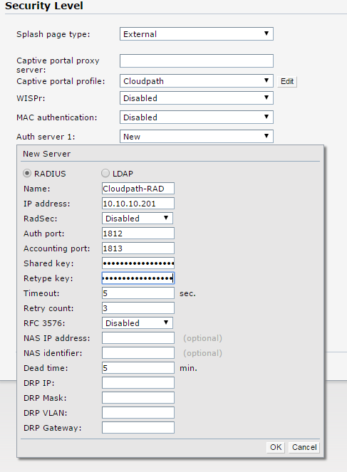 Configuración de servidor RADIUS en Aruba Networks para portales cautivos External