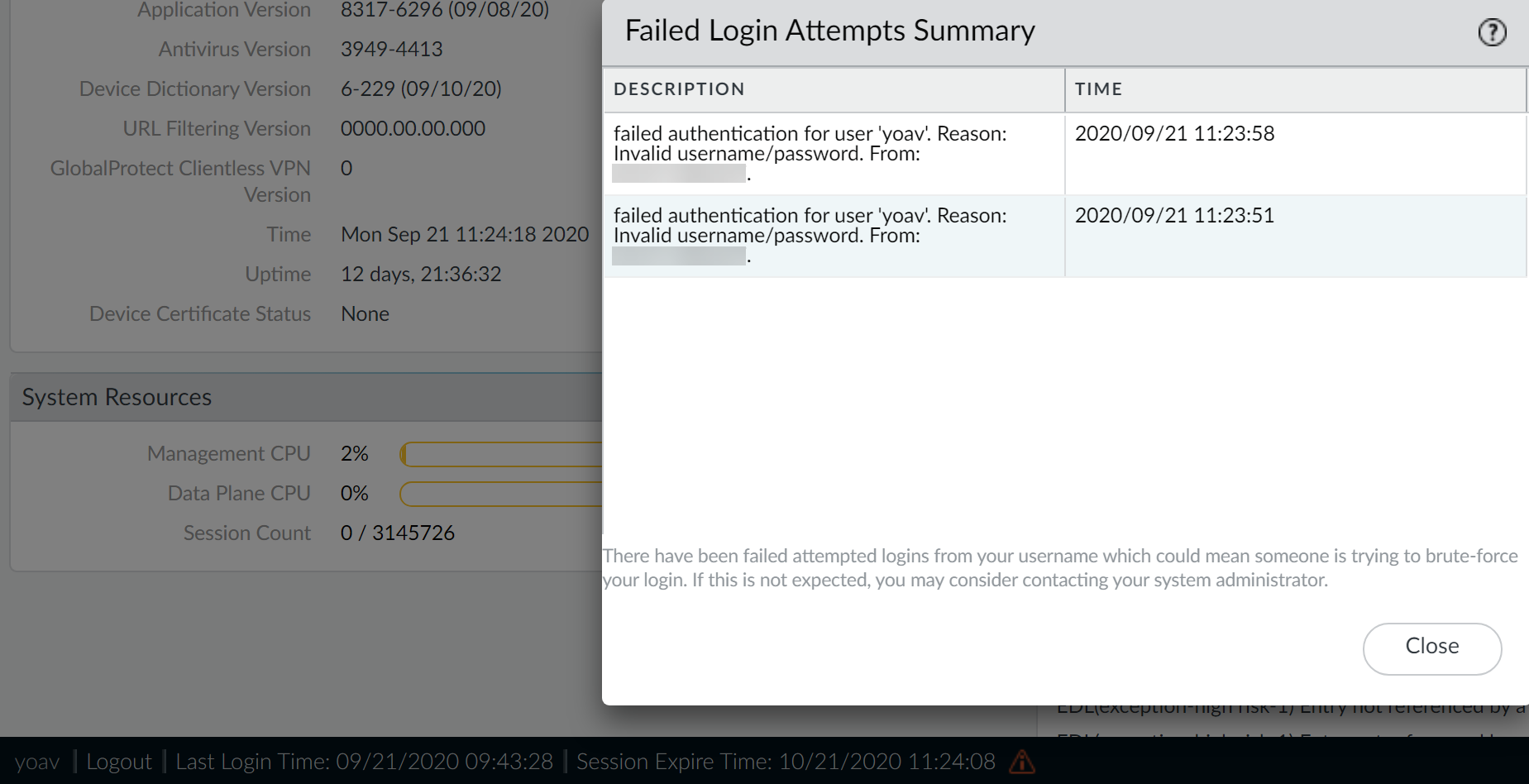 Gestión y análisis de intentos fallidos de inicio de sesión en Palo Alto Networks