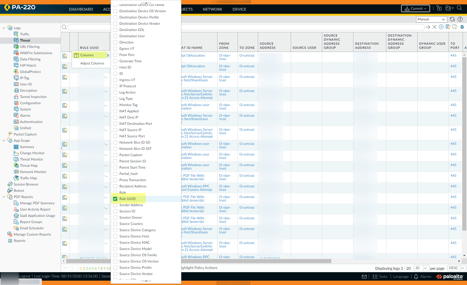 Análisis de Logs de Amenazas en Palo Alto Networks con Rule UUID