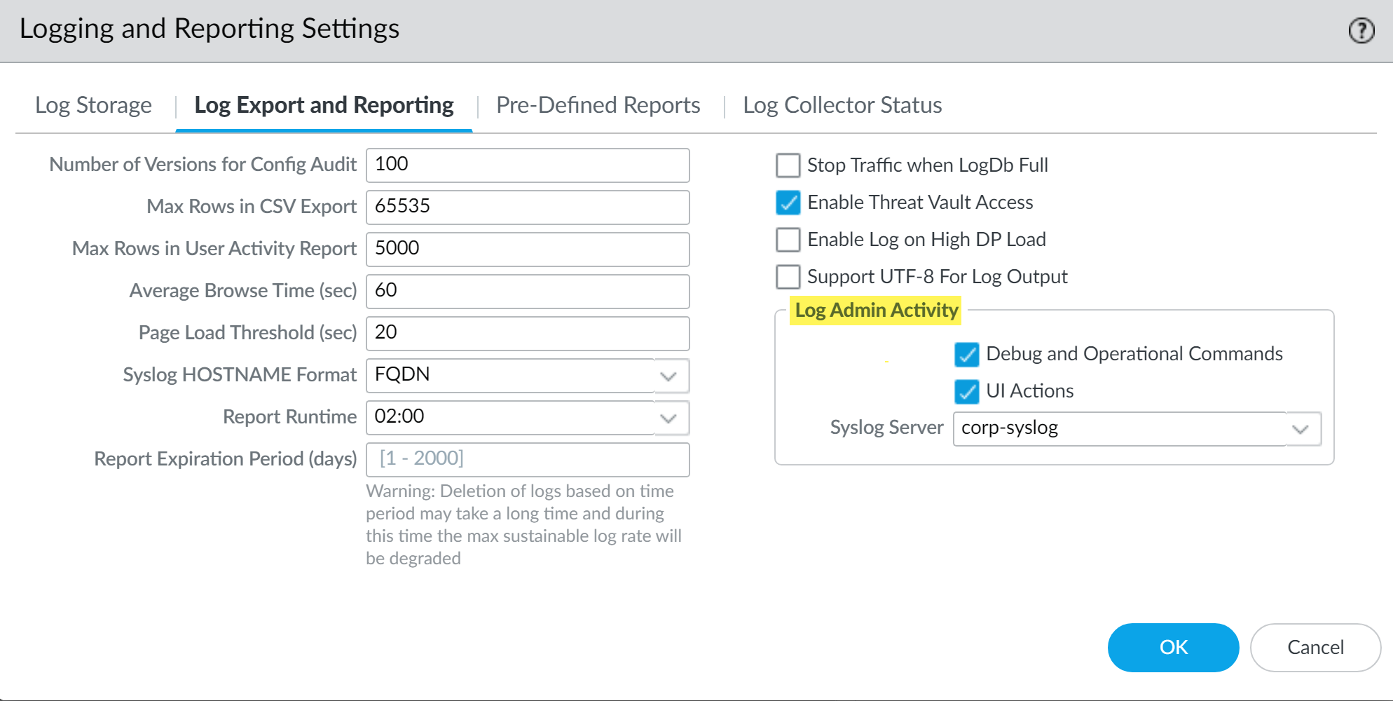 Configuración avanzada de exportación y reporte de logs en Palo Alto Networks