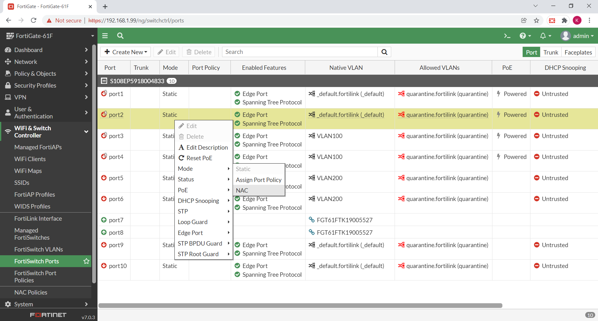 Configuración de Puertos FortiSwitch en FortiGate para Control de VLANs y Seguridad