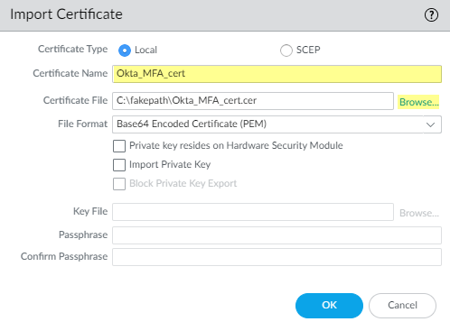 Configuración de certificados locales en firewall Palo Alto para autenticación MFA