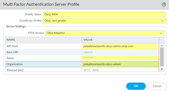 Configuración de Perfil MFA en Palo Alto Networks con Okta Adaptive