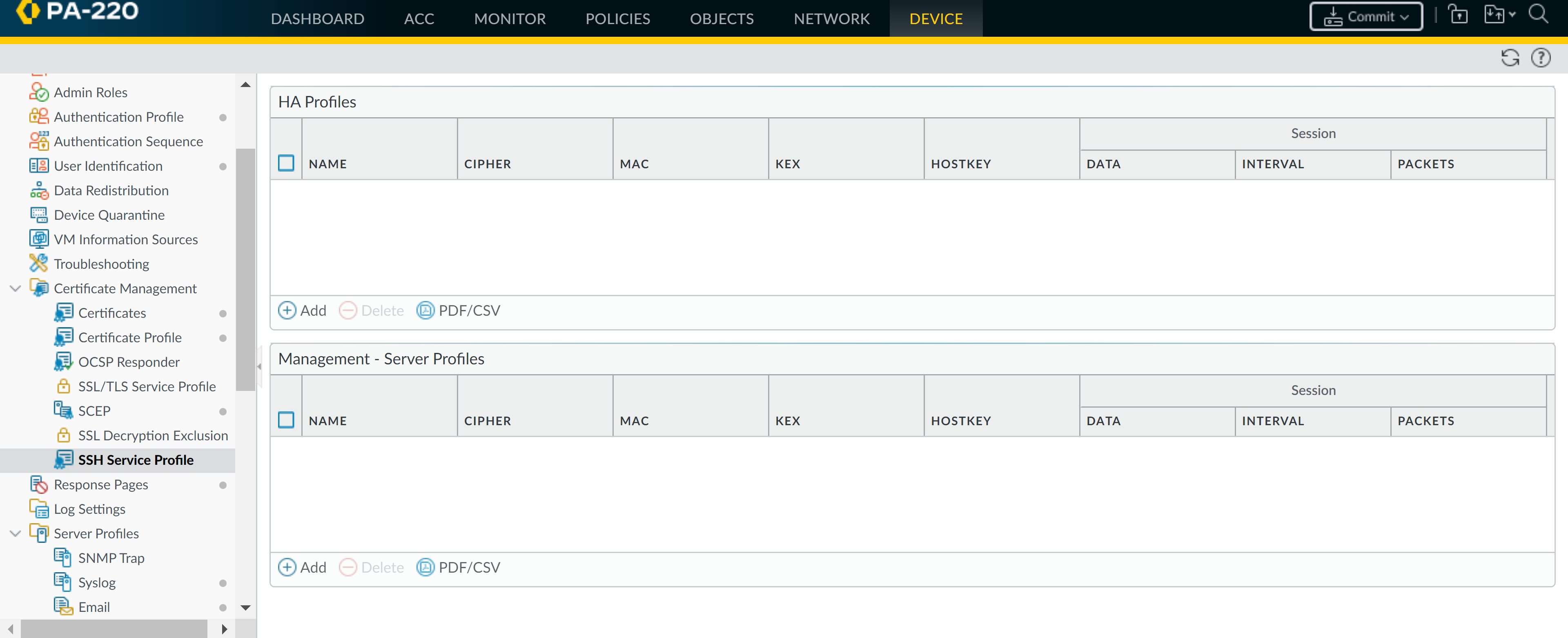Configuración de SSH Service Profile en Palo Alto Networks para gestión segura