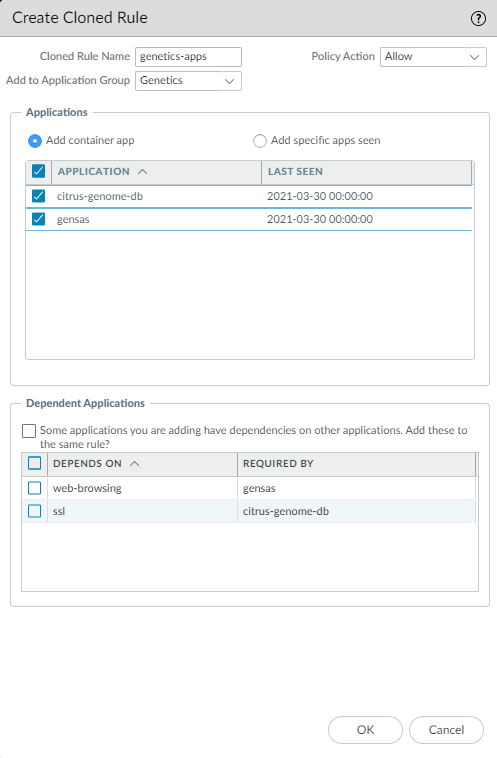 Configurar reglas clonadas en Palo Alto Networks para aplicaciones específicas