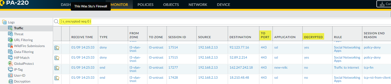 Análisis de Logs y Políticas de Decryptación en Palo Alto Networks PA-220