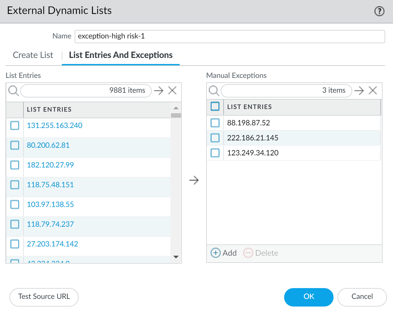 Cómo configurar listas dinámicas externas y excepciones en Palo Alto Networks