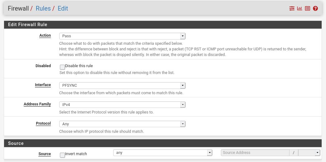 Configuración avanzada de reglas firewall en pfSense para sincronización PFSYNC