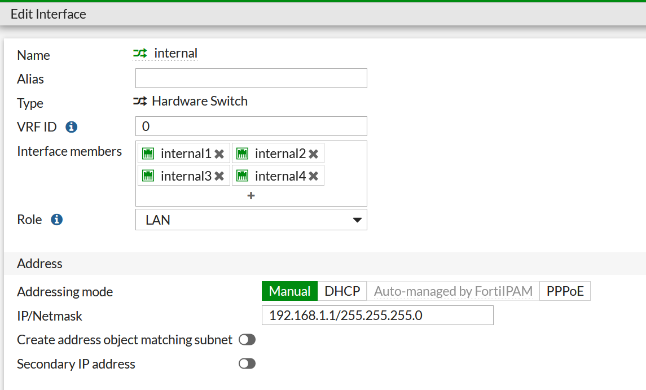 Configuración Avanzada de Interfaz Switch Interno en Fortinet FortiGate